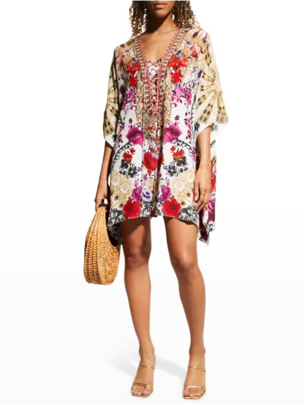 CAMILLA Reign Of Roses Short Lace Up Kaftan | One Size